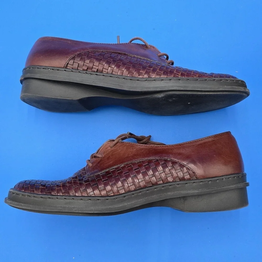 Trotters Hilda Brown Woven Leather Lace Up Loafers Shoes‎ 7.5M EUC fits like 7